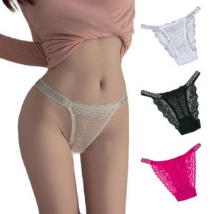 CHARMI Transaprent Lace Rhinestone Letter Panties Crystal Belt Dot Traceless Briefs Seamless Underwear Women Mesh  Girl