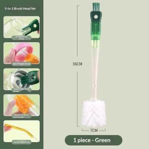 SEA JJT 5-in-1 Multi-Functional Long Handle Bottle Brush for Cup Bottle Straw Nipple and Lid Cleaning