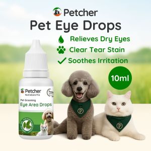 Petcher Pet Eye Drops 10ml for Dogs & Cats Pet Grooming Eye Care Gentle Formula Reduces Tear Stains & Fights Infections Safe on Sensitive Skin
