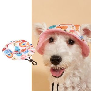 SHUSHABA Cartoon Animal Dog Fisherman Hat Adjustable Red Bow Pet Baseball Cap Fashion Breathable Dog Sunscreen Hat Outdoor Travel