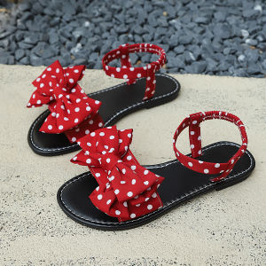 [Free Shipping] Flat Round Bow Slippers Women Large-Size Sandals With A Bow Design Beach Sandals For Women