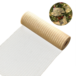26cm 10Yards Gold Sliver Christmas Flower Wreath Mesh DIY Xmas Tree Ribbon Decoration Wedding Christmas Gift Wrapping Ribbon