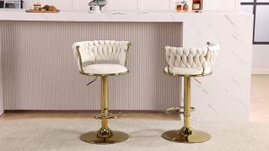 Light luxury metal bar chair high sale lifting rotating high stool with backrest 3-stage gas bar bar stools