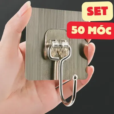 Combo 50 Móc Dán Tường Inox Siêu Dính Chịu Lực Tốt Móc Treo Đồ Nặng Dán Tường Không Cần Khoan – Gắn Tường Nhà Bếp Phòng Tắm Phòng Khách