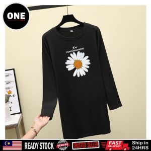 Loose long sleeve T-shirt Daisy slim fit versatile medium top medium length Lengan panjang longgar