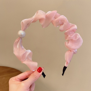 FSACC225 Bando Mutiara Kerut Bahan Satin Fashion Bando Scrunchie Kerut  Headband Ruffle Bandana