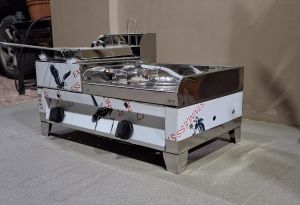 Stainless Steel 2 in 1 Burger Griddle Griller with Deep Fryer 12in x 14in Gas Type
