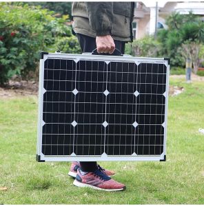 High-Efficiency 100W Mono-Crystalline Foldable Portable Aluminum Frame Tempered Glass-Coated 100W (2 Panels x 50W) Solar Panel 18V + 10A PWM 12V Controller Solar Battery Cell Module System Charger Heavy Duty Premium Solar Panel Long Product Life