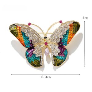 Full-diamond butterfly brooch light luxury and elegant colored enamel inlaid with diamonds clothing accessory jewelry gift