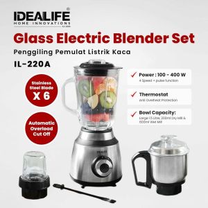 IDEALIFE Glass Electric Blender Set Model Listrik Bahan Kaca IL-220A