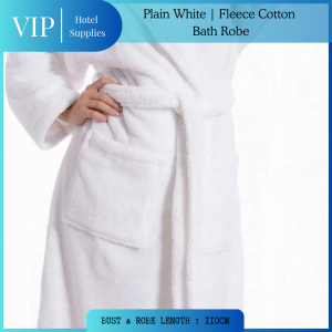 VIP Fleece Cotton Plain White Bath Robe (MY Ready Stock)