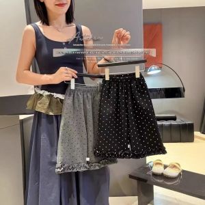 TUmama กางเกงขากว้างลายจุดฤดูใบไม้ร่วงของสาวๆชายผ้าแบบพองฟูหวานๆและสบายๆ