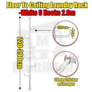 Floor to Ceiling Drying Pole Adjustable Standing Laundry Tension Rod Hook functional Drying Stand