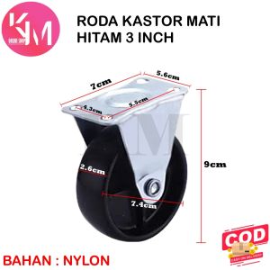 Roda Kastor Nylon 3 Inch HIDUP Roda Troly Roda Etalase Roda Plate PVC.. Free Sekrup