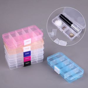 Clear Plastic Storage Box 10 Compartment with Sealing Lid Container for Case for Small Ring for Pill Multicolor Organization Organizer Holder