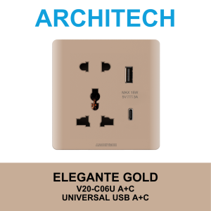 ARCHITECH Elegante Gold V20-C06U A+C  Stop Kontak - Universal A+C