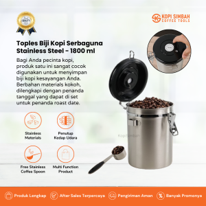 Toples Biji Kopi Stainless Steel 1800 ml Kedap Udara Jar Wadah Tempat Penyimpan Roasted Coffee Beans