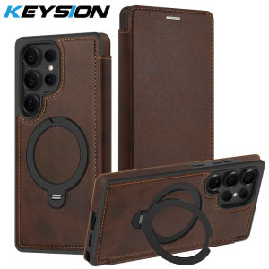 ≮923≯KEYSION Leather Flip Wallet Case for Samsung Galaxy S25 S26 Ultra 5G S26+ S25 FE Card Slots Magnetic 360 Ring Stand Phone Cover