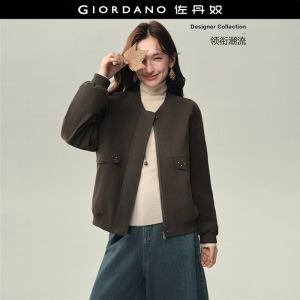 GIORDANO Women Jackets Baseball Collar Loose Jackets Rivet Flap Pockets Drop Shoulder Fashionable Casual Jackets 18376807