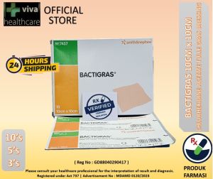 Bactigras 10x10cm Smith & Nephew Acetate Tulle Gras dressing bactigrass Chlorhexidine Paraffin 7457 86300401
