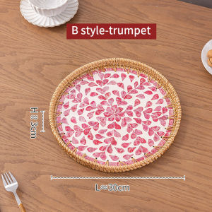 ถาดเปลือกหอยสานหวาย ถาดสีสันสดใสหรูหรา ถาดผลไม้สร้างสรรค์ ถาดขนมขบเคี้ยวในครัวเรือน ถาดเก็บอาหารเช้า ถาดกาแฟ ถาดลายใบไม้