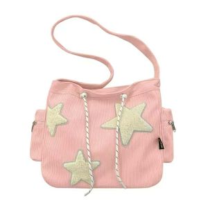 VIVIBAGS#4061 FASHIONS BAG WOMENS SLINGBAG STAR PATTERN CANVAS MATERIAL LARGE CAPACITY
