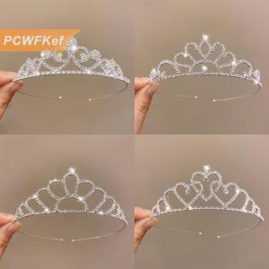 【PCWFKef】 Cô Dâu Vương Miện Vàng Đám Cưới Phụ Kiện Tóc Pha Lê Rhinestone Cô Dâu Đám Cưới Vương Miện Và Vương Miện Mũ sắt Tóc Trang Trí