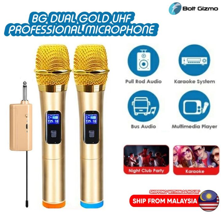 BG DUAL GOLD UHF MIC Professional Dual Wireless Microphone with