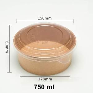 Tô giấy Kraft 750ml salad (Dạng thấp) Set 25-100 cái kèm nắp