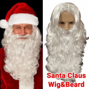 VERIDIAI White/Brown Santa Claus Wig Beard Funny Creative Santa Claus Curly Hair Wig Gift 45cm Christmas Cosplay Props Christmas Decorations