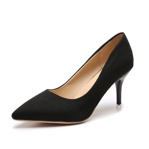 Free Shipping New WomenS High Heels Stiletto Heels Pointed-Toe Pumps Professional Work Shoes Black Suede Plus-Size WomenS Shoes
