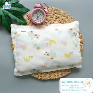 Gối đầu cho bé sơ sinh Goodmama gối mềm êm thấm hút mồ hôi thoáng mát họa tiết siêu cưng cho bé