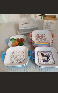 Cute Character Plate With Handle Kids Tableware Plate Cartoon Design Daily Meal Snack Plate