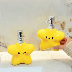 MAOMEI STUDIO Dễ thương Bình đựng xà phòng bằng gốm sứ 400ML Hình ngôi sao Chai đựng kem dưỡng da hình ngôi sao bằng gốm sứ Chống rò rỉ Có thể đổ đầy lại Chai xà phòng lỏng Phụ Kiện Phòng Tắm