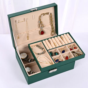 Multifunction Jewelry Storage Box Green Leather Watch Necklace Jewelry Organizer Display box