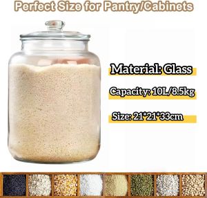 Glass jar with lid Glass rice storage container 25kg  with measuring cup sealed grain container