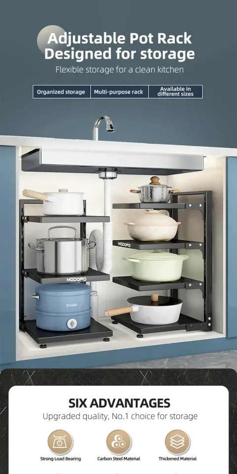 MODOFO 2-7 Tier Kitchen Pan Organizer Pot Rack Adjustable Under