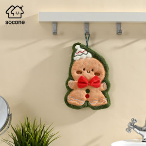 Socone Christmas Coral Fleece Hand Towels 5 Cute Cartoon Christmas Patterns Hangable Hand Towels Suitable for Bathrooms and Kitchens Holiday Home Wall Decorations