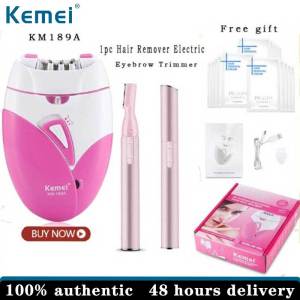 Kemei Freeshipping Womans Epilator USB Charge Hair Removal Machine Electric Rechargeable Lady Shaving Trimmer Hair Removal+Eyebrow Hair Trimmer