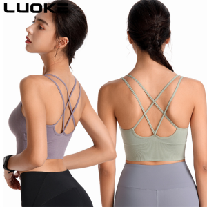 Luoke Cross Back Yoga Bra Without Steel Ring Quick Drying Shockproof Large Size Sports Underwear for Women