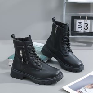 Falimottype)Size35-40 Womens Casual Thick Bottom British Style Tall Short Boots Retro Versatile Coarse Heel Boots
