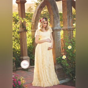 BoBoM Womens Lace Pregnant Dinner Dress Lotus Leaf Short sleeve High Waist Long Skirt Photography Maternity Dresses Photoshoot