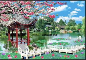 Trang trí phòng làm việc ốp tranh gạch men 5D
