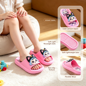 AILEBE Kids Slipper Cute 3D Cartoon Cat Design Soft Slippers Lightweight Non-Slip PVC Sole Breathable Comfortable Indoor Outdoor Slides Tsinelas Bata For Boys Girls