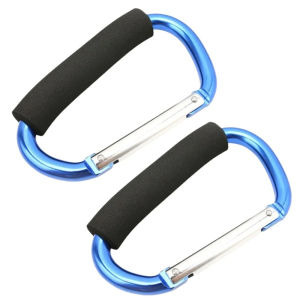 SHEBE668 2Pcs Multifunction Baby Stroller Hook D-Ring Sponge Handle Shopping Bag Clip Hooks Hard Soft Grip Pram Lifting Button for Outdoor