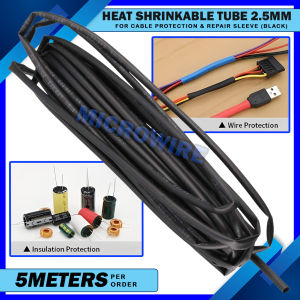 MW 5 Meters 2.5mm Heat Shrinkable Tubing – Black Polyolefin Sleeve for Electrical Cable Insulation