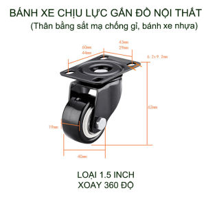 Bộ 2 bánh xe đẩy chịu lực đường kính 4-4.9cm có loại cố định hoặc xoay tùy chọn