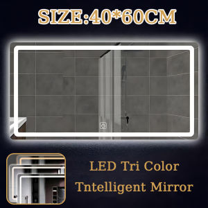Bathroom Smart Mirror Rectangle defogging Time LED 3-color light Stepless Dimming Wall Touch Screen