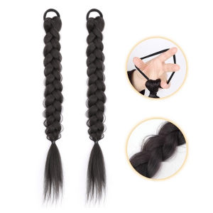 2PCS Synthetic Long Twist Braid Hair Extensions with Rubber Band Female Boxing Braided Wig Artificial Ponytail for Women Daily
