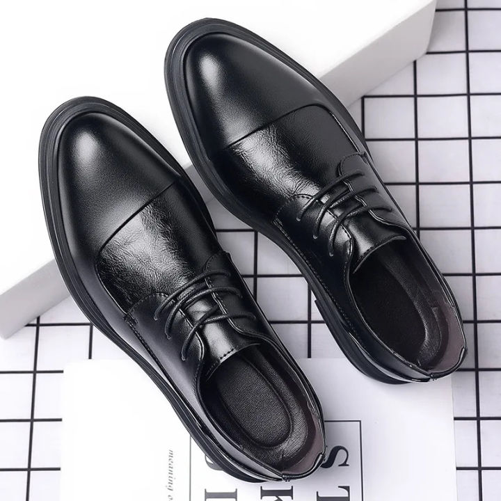 Designer Brand Black Leather Shoes For Men Wed Dress Shoe Lace Up Casual  Business Oxfords Point Toe Office Formal Shoes For Male